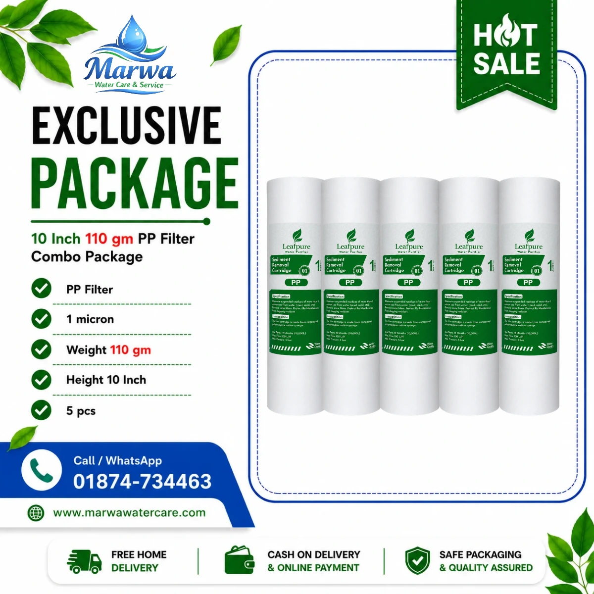 10 inch 110 gm water purifier PP filter 5 pcs combo package