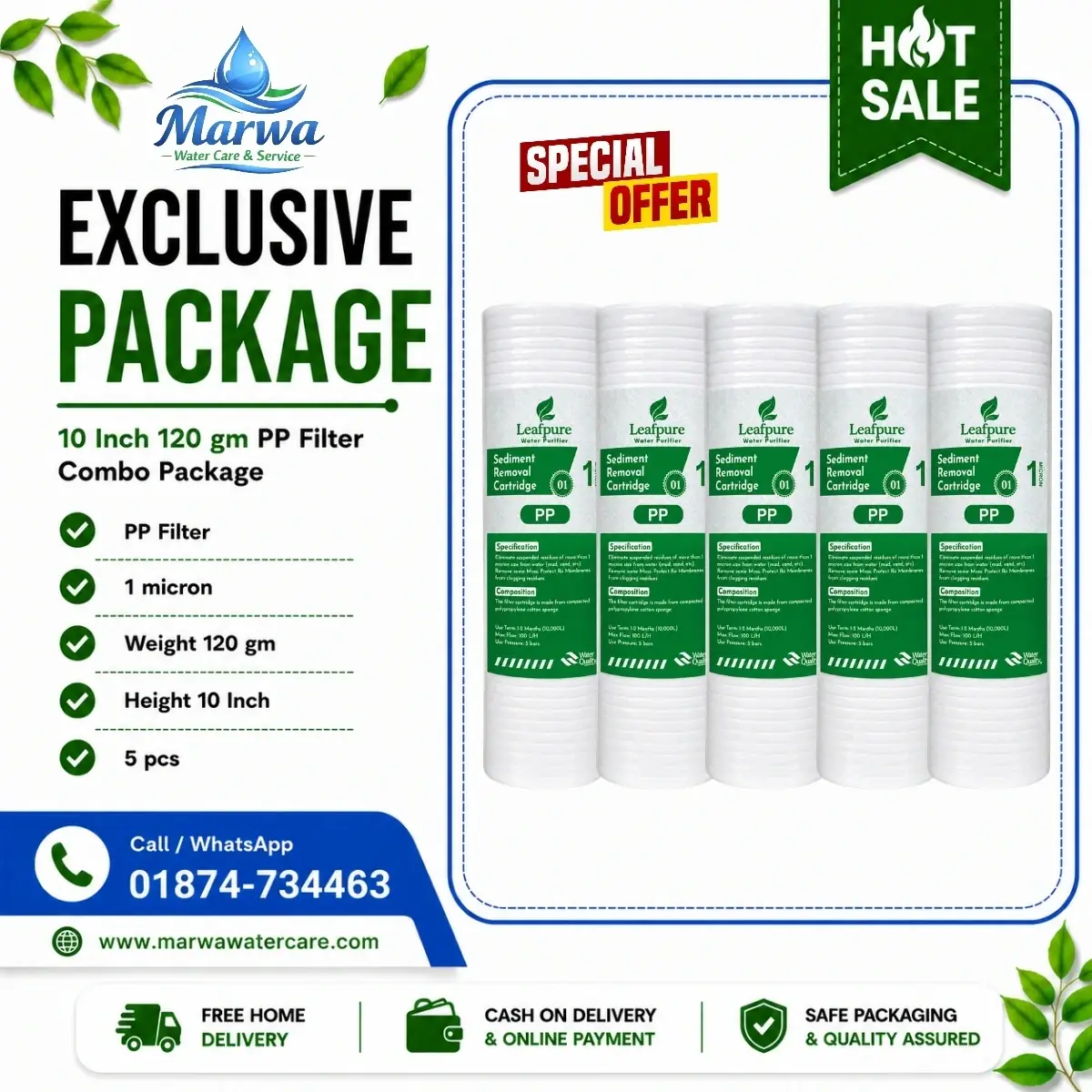 10 inch 120 gm water purifier PP filter 5 pcs combo package